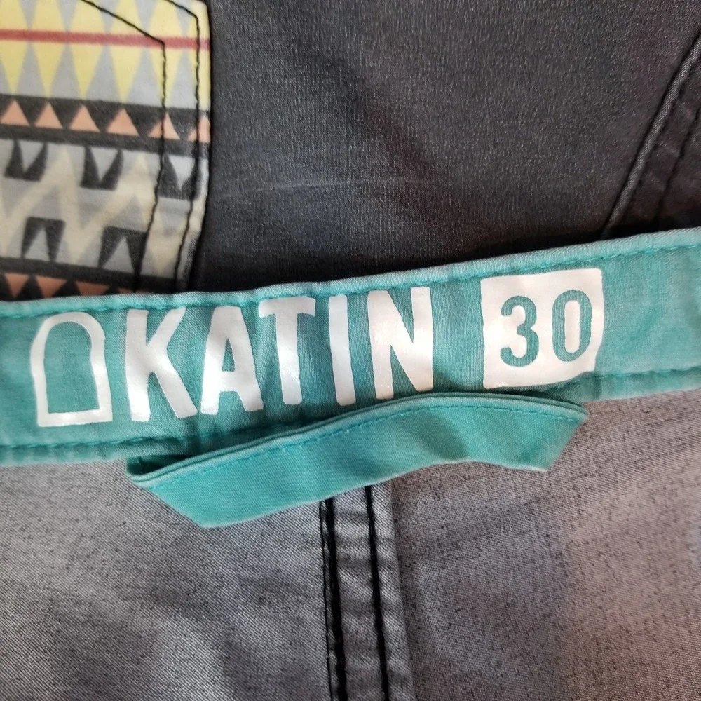 Vtg Katin Surf Trunks Men 30 Gray Geometric Print‎ Swim Board Shorts Drawstring